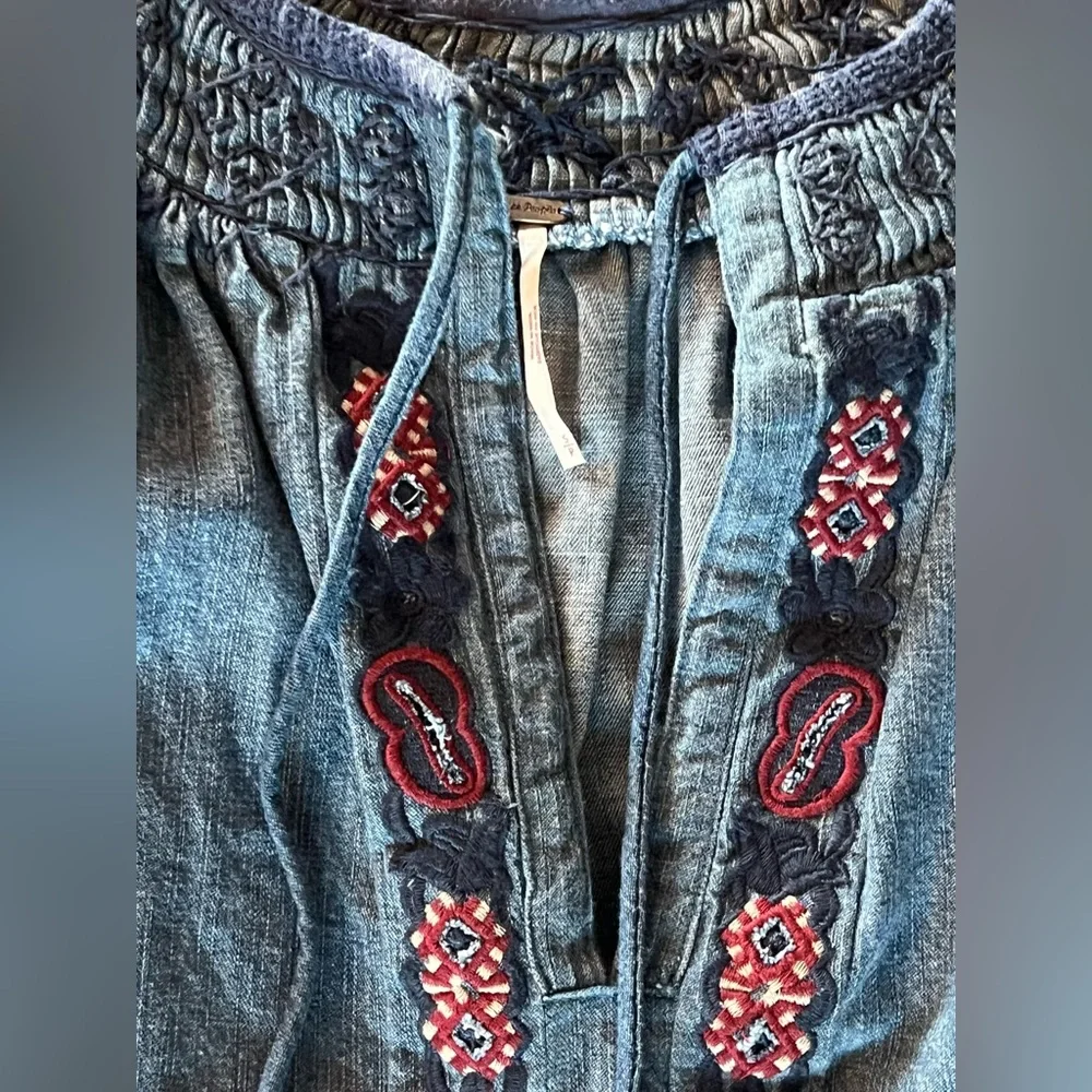 Free People Sun Valley Embroidered Denim Blouse - Picture 8 of 9